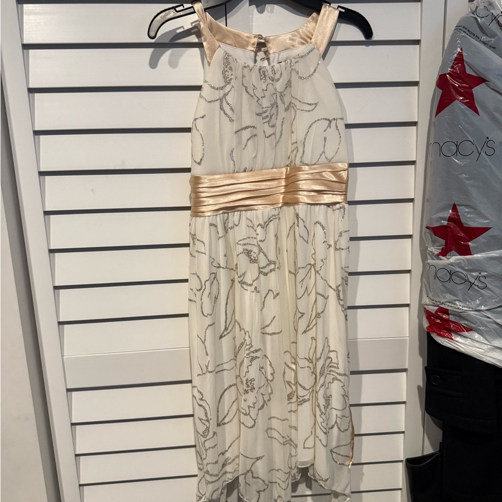 Macy's Cream and Gold Floral Kids Formal Dress